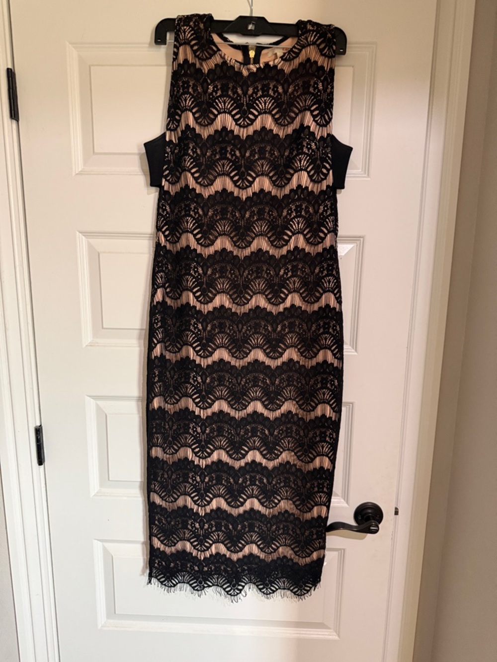 Gianni Bini Black Lace Midi Dress with Nude Lining